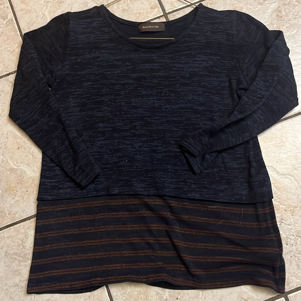 Women's Navy and Brown Striped Sweater